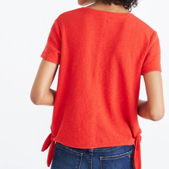 Madewell Womens Orange Textured Modern Side-Tie Short Sleeve Casual Blouse Large - Picture 10 of 10